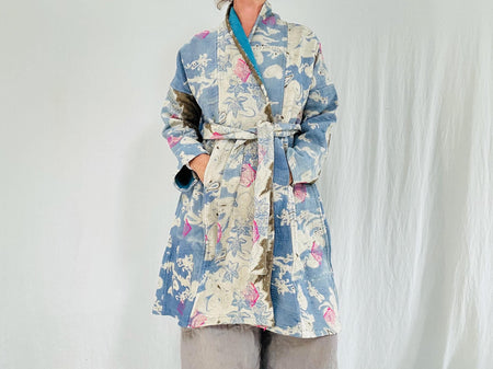 Vintage Kantha Quilted Coat, Reversible Art Jacket, One Size.