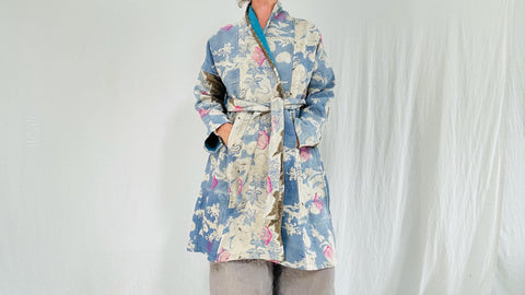Vintage Kantha Quilted Coat, Reversible Art Jacket, One Size.