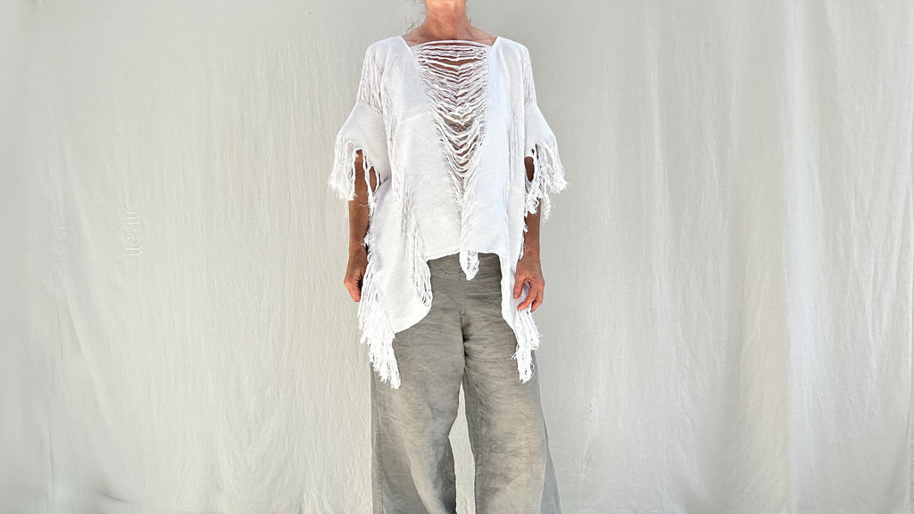 Fringe Poncho. All Cotton. Handwoven. Guerrero, Mexico.