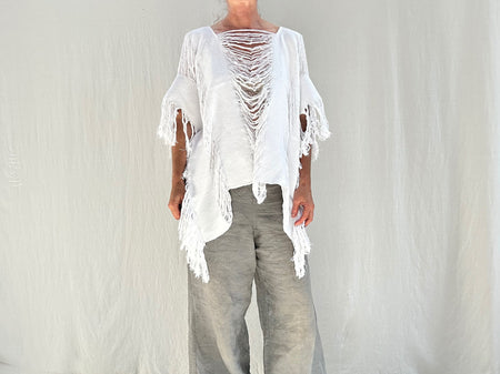 Fringe Poncho. All Cotton. Handwoven. Guerrero, Mexico.