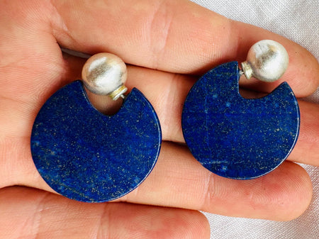 Lapis Lazuli Flat Hoop Earrings. Atelier Aadya. 2835