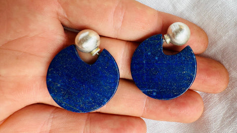 Lapis Lazuli Flat Hoop Earrings. Atelier Aadya. 2835