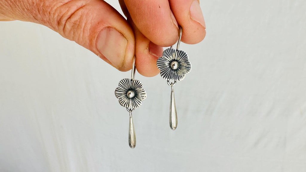 Mazahua Flower Earrings. Handcrafted Sterling Silver Jewelry. Mexican Craftmanship. Frida Kahlo 4340