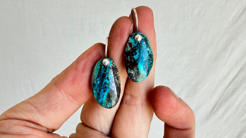 Chrysocolla and Sterling Silver Earrings. Atelier Aadya. 2354