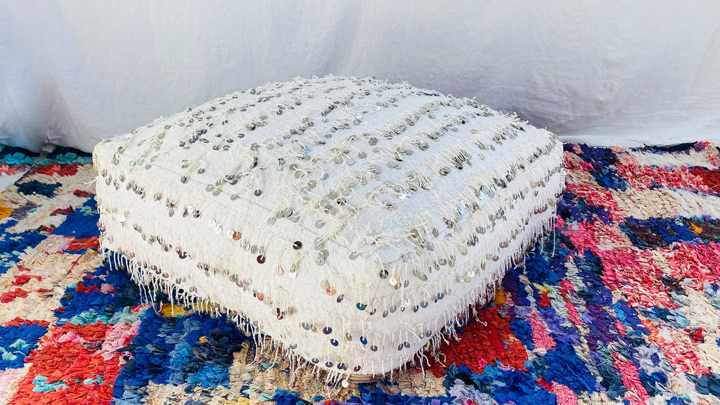 Moroccan Pouf/Floor Pillow. Handira Wedding Blanket. Cotton. Spectacular! 0108