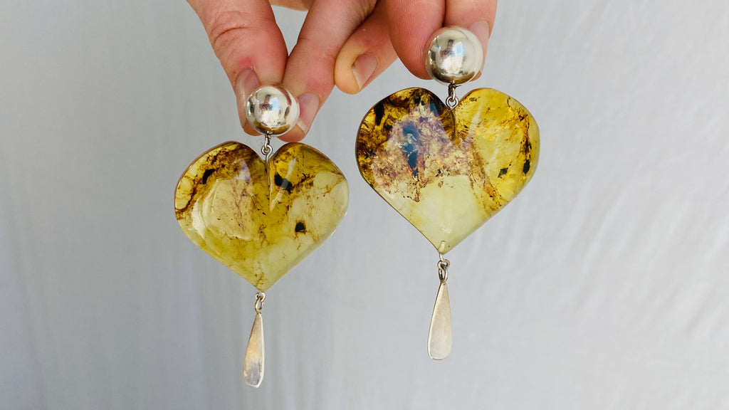 Amber Heart & Sterling Silver Drop Earrings. Atelier Aadya. 0004