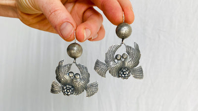 Taxco Silver Bird Earrings. Sterling Silver. Mexico. Frida Kahlo
