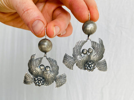 Taxco Silver Bird Earrings. Sterling Silver. Mexico. Frida Kahlo - Aadya Bazaar