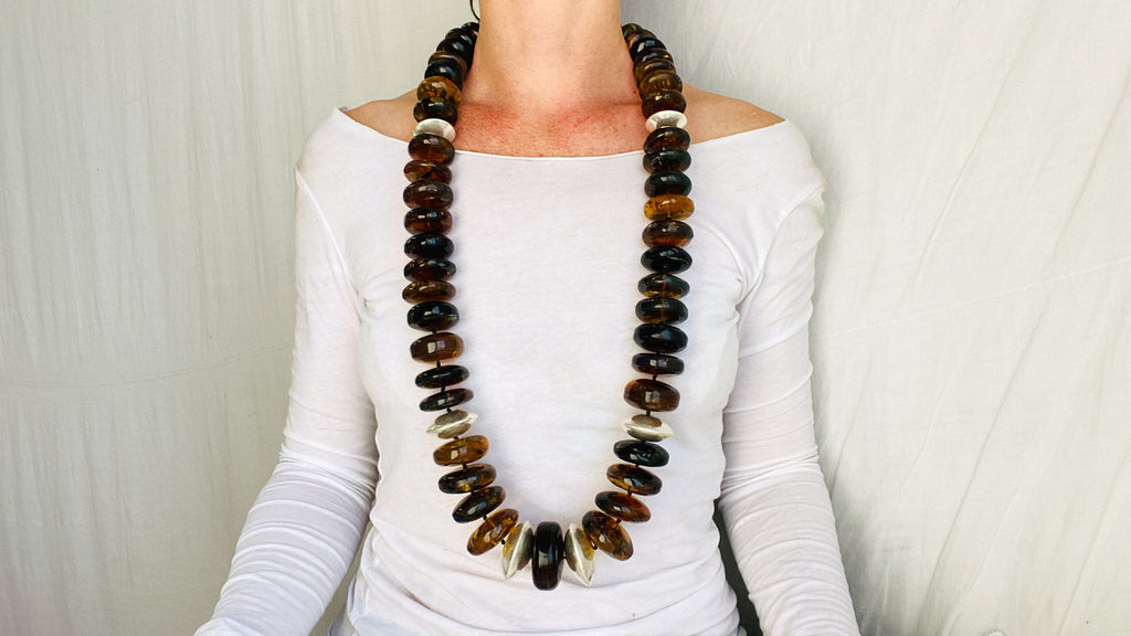 Huge Graduated Amber Beaded Necklace. Dramatic and Gorgeous!