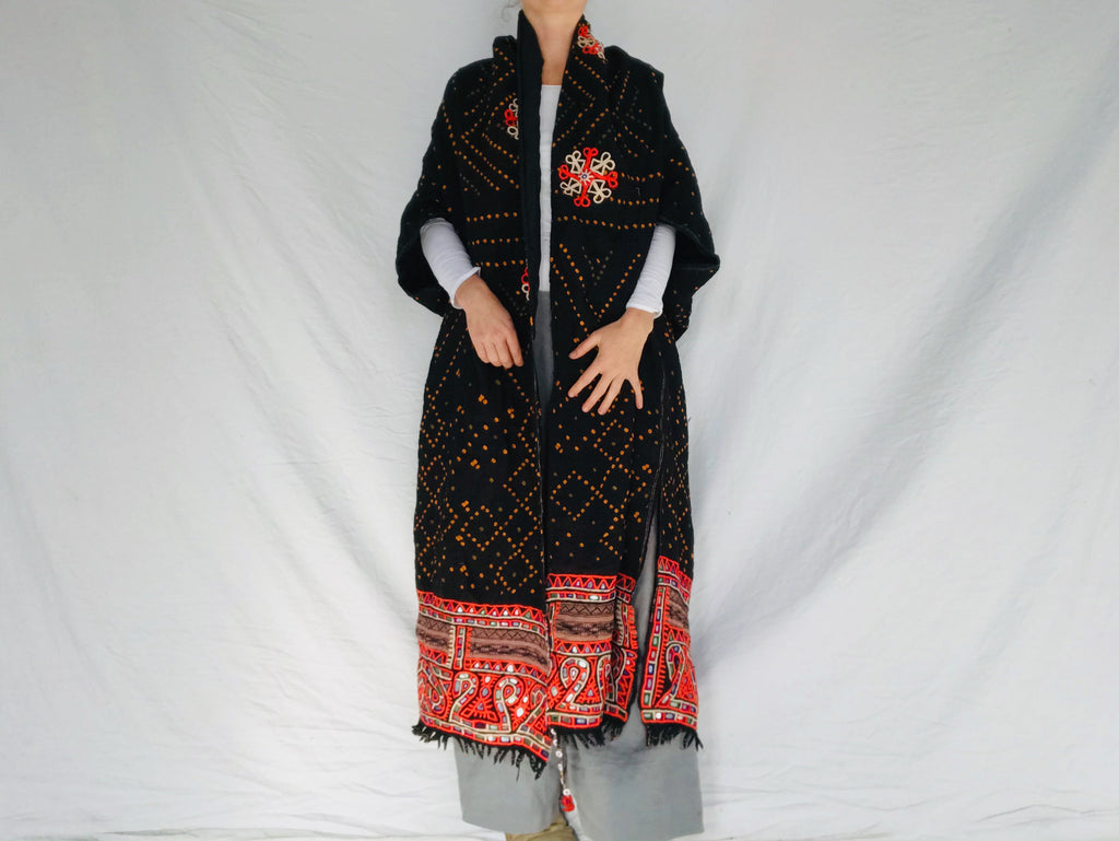 Vintage Rabari Wool Shrug. Embroidered, Mirrorwork - Aadya Bazaar