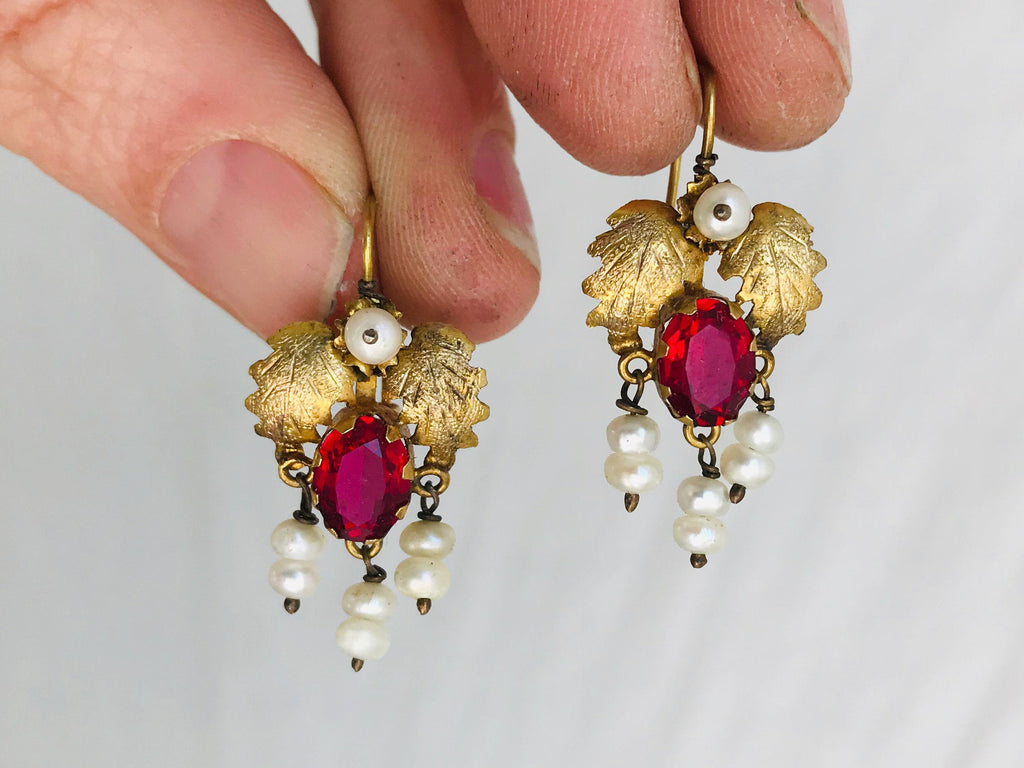 Vintage Oaxacan Gold Filigree Earrings With Pearls. 10k. Mexico. Frida Kahlo