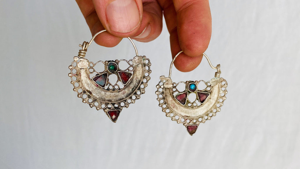 Antique Waziri Silver Hoop Earrings. Sterling Silver. - Aadya Bazaar