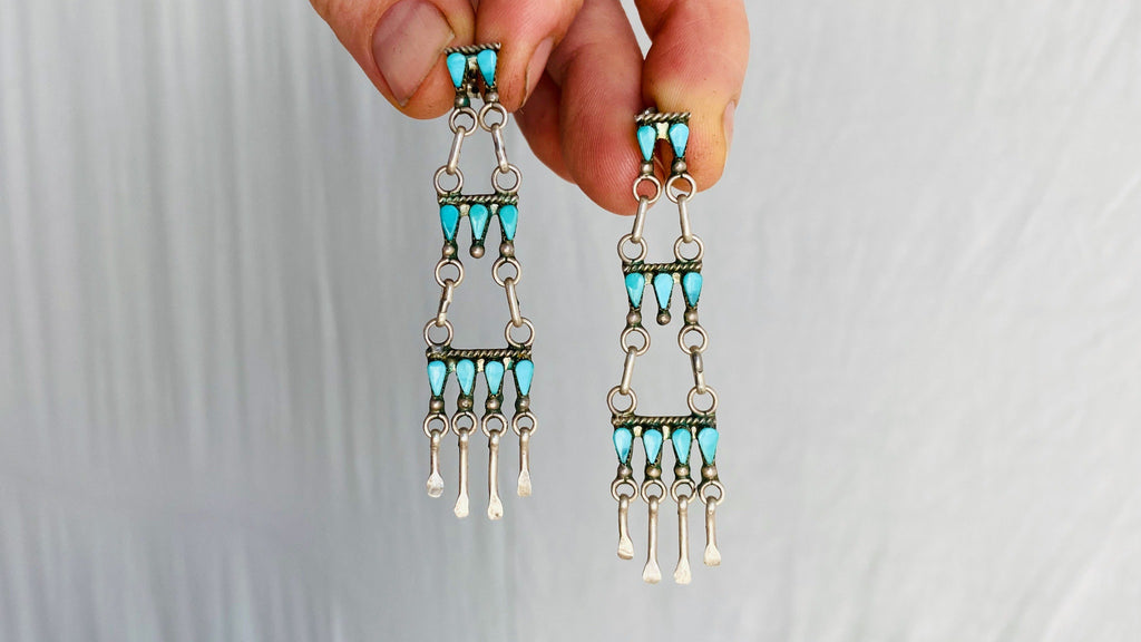 Zuni Petit Point Turquoise Earrings. Native American