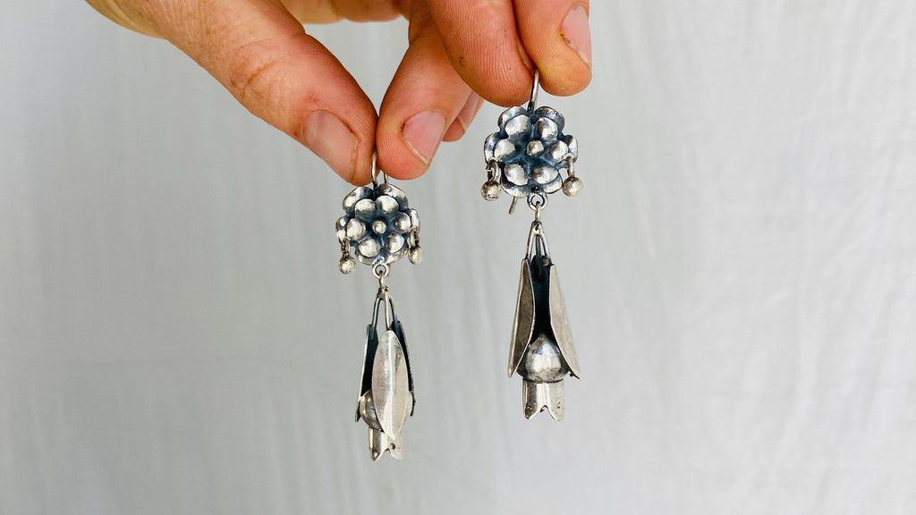 Oaxacan Earrings. Pomegranates. Sterling Silver. Mexico. Frida Kahlo - Aadya Bazaar