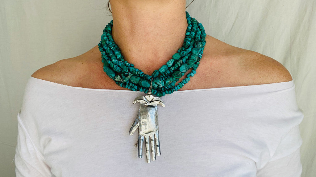 Turquoise and Silver Multi-Strand Necklace.