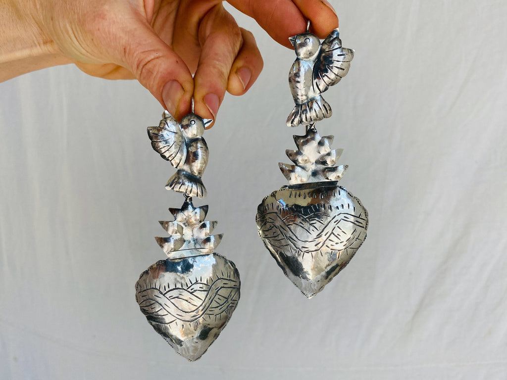 Sacred Heart Silver Earrings. Oaxaca . Mexico. Frida Kahlo