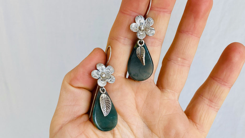 Guatemalan Jade Earrings. Sterling Silver - Aadya Bazaar