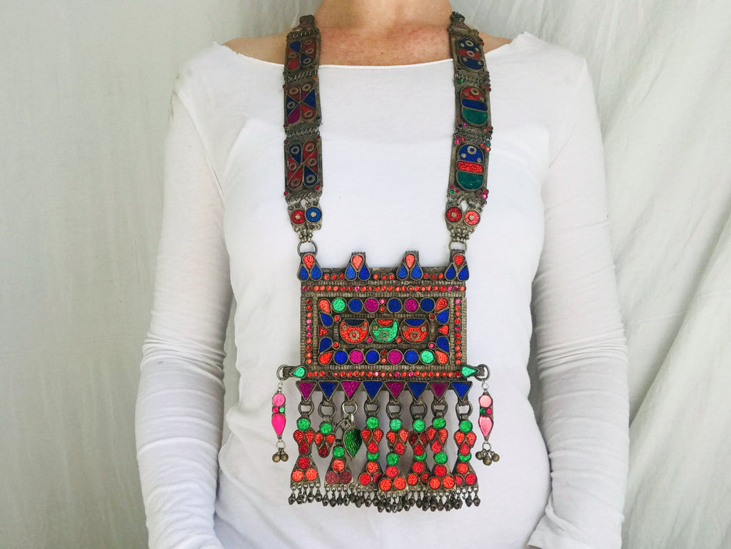 Balochi Nawa Glass Inlay Necklace. - Aadya Bazaar