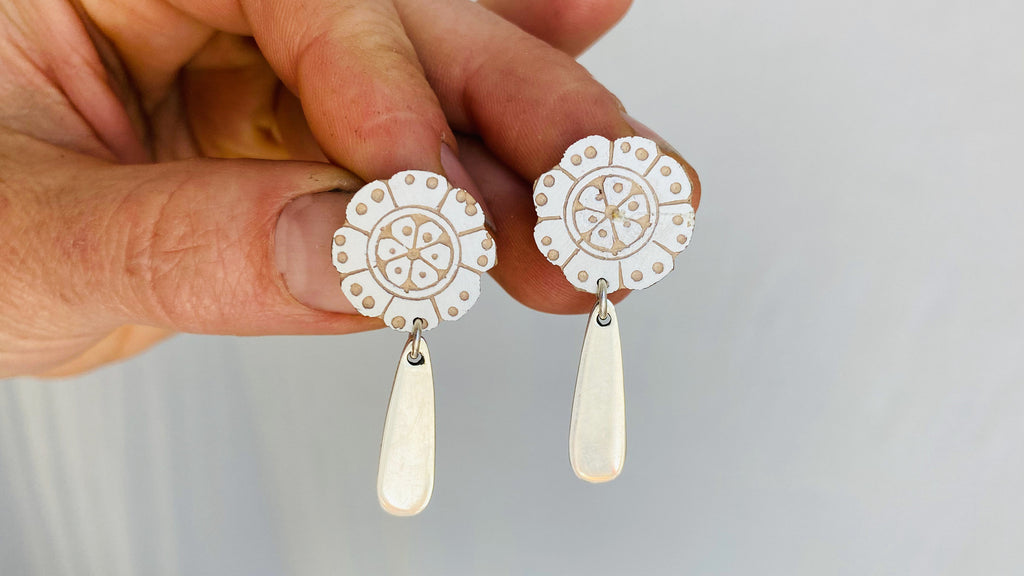 Carved Gourd and Sterling Silver Earrings.