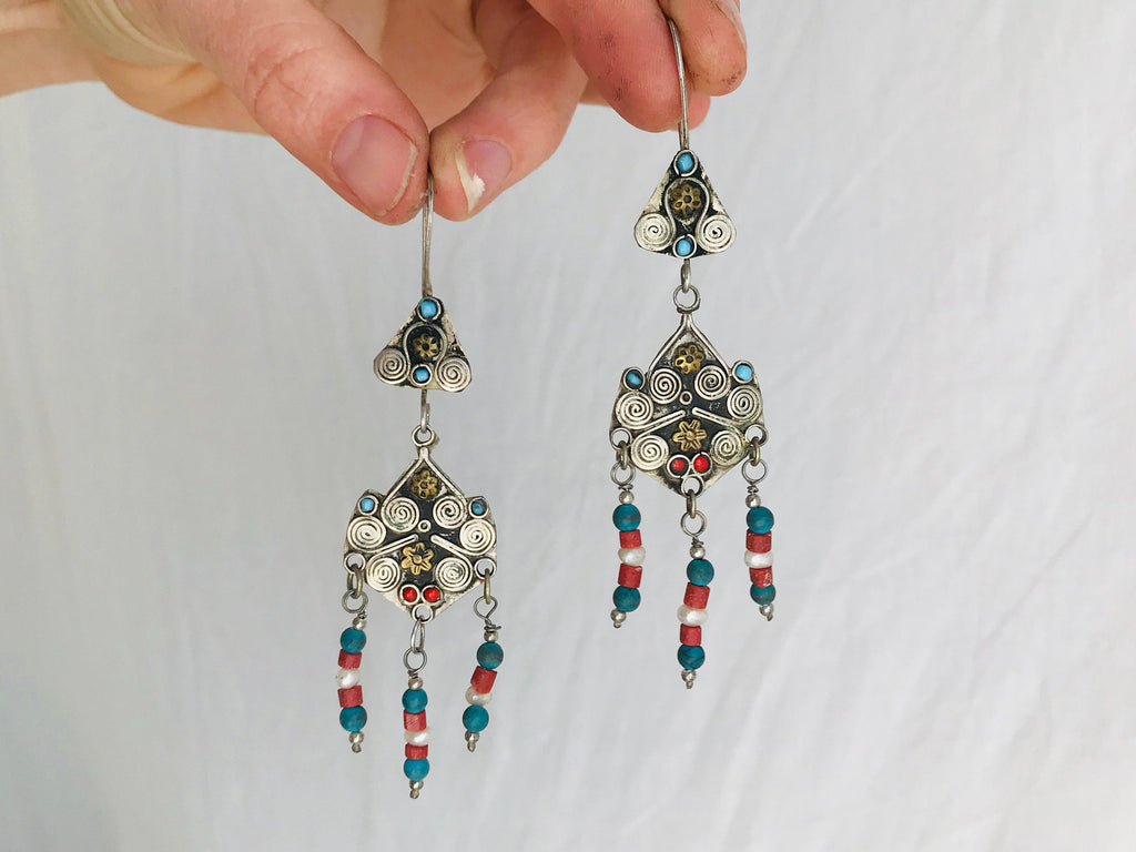 Vintage Uzbek Bukhara Earrings. Silver & Turquoise