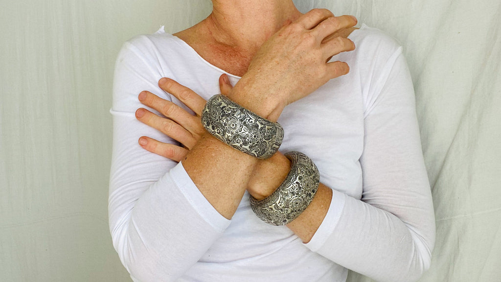Karen Hill Tribe Sterling Silver PAIR Bangle. Chunky. Fantastic!
