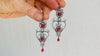 Heart Earrings. Oaxacan Filigree with Coral. Sterling Silver. Mexico. 0402
