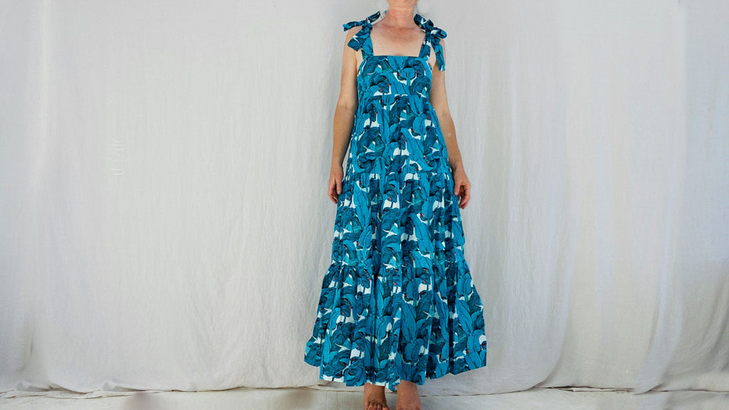 Fantastic Block Print Maxi Dress. Banana Leaf Print