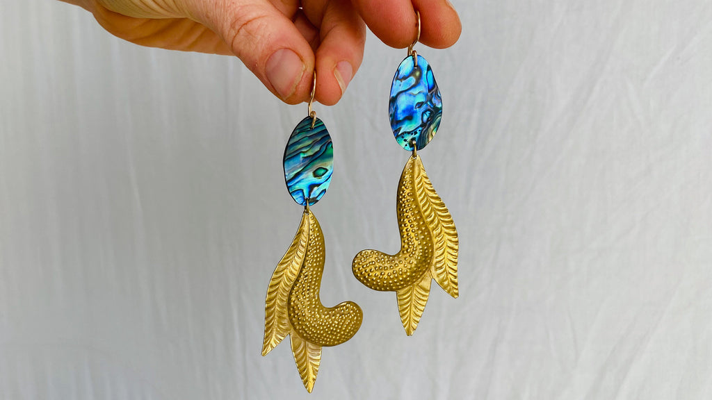 Abalone & Brass Earrings. Paua