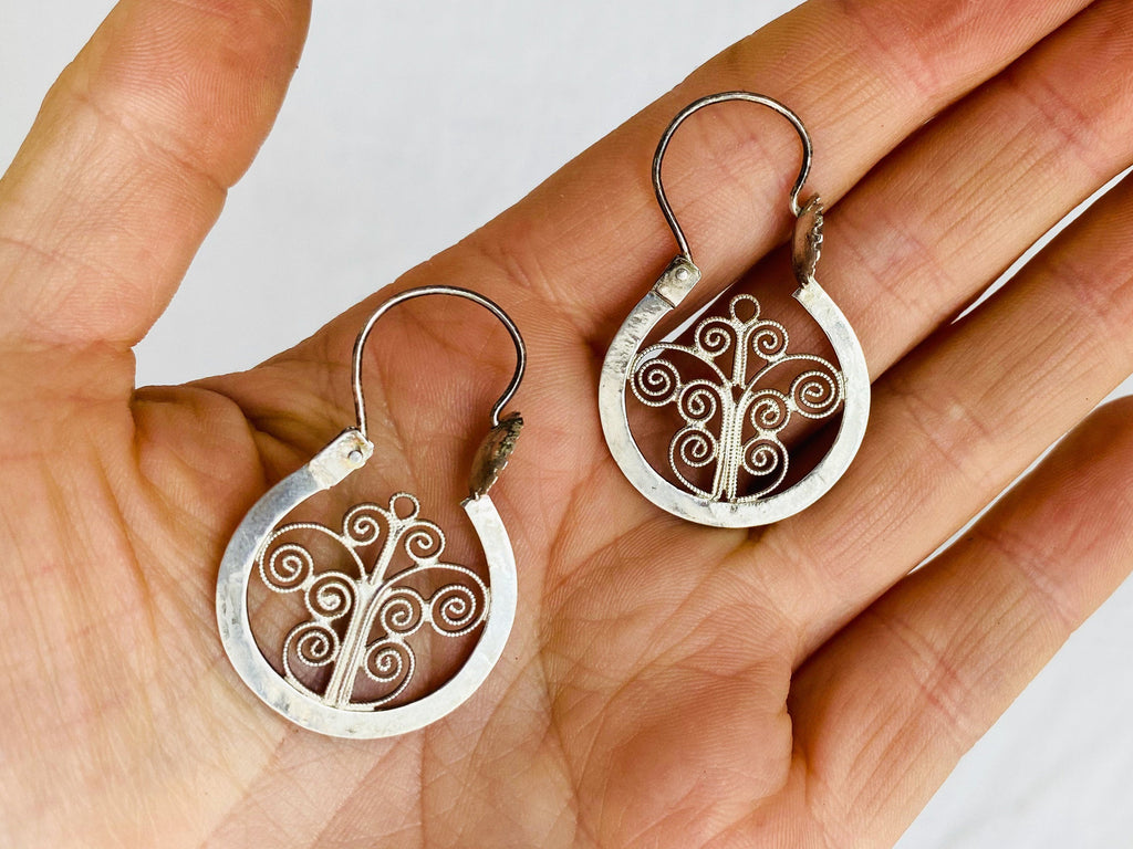 Filigree Earrings Hoops. Oaxacan. Sterling Silver. Mexico. Frida Kahlo