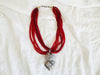 Mexican Sacred Heart Necklace. Antique Glass & Sterling Silver - Aadya Bazaar