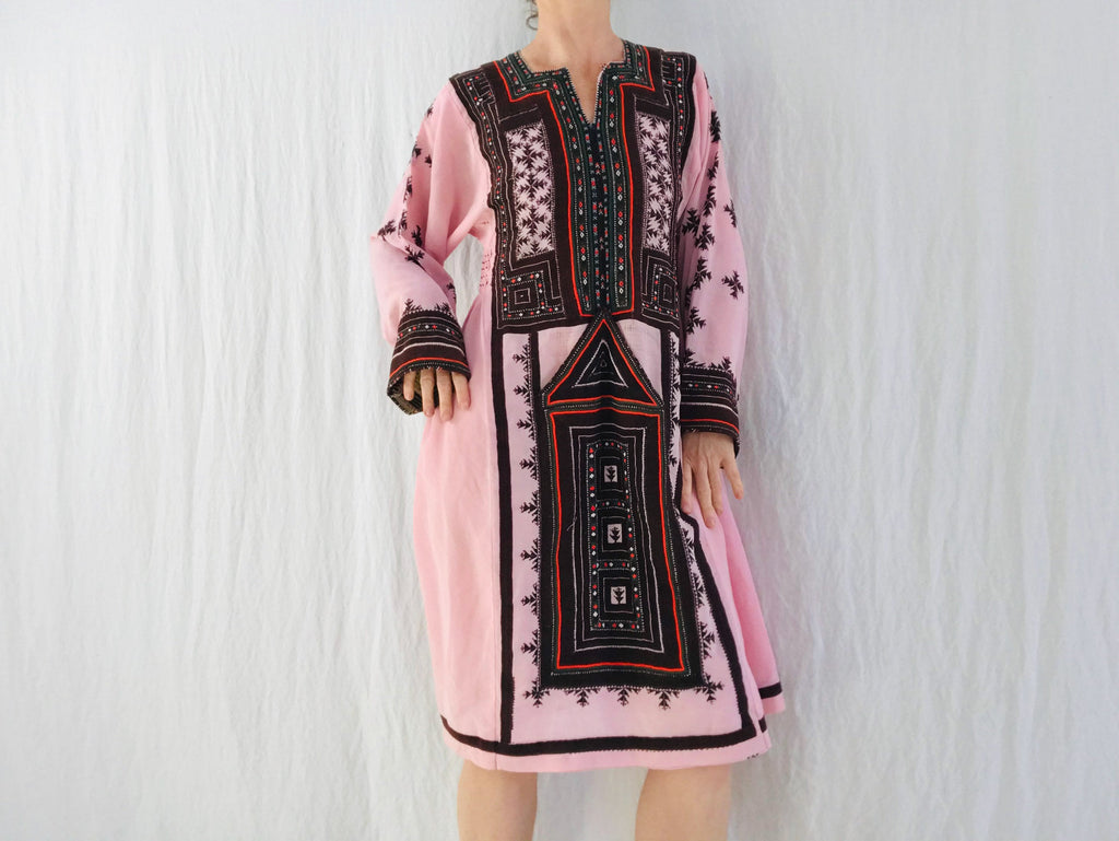 Vintage Balochi Hand-Embroidered Chiffon Dress. XS-M - Aadya Bazaar