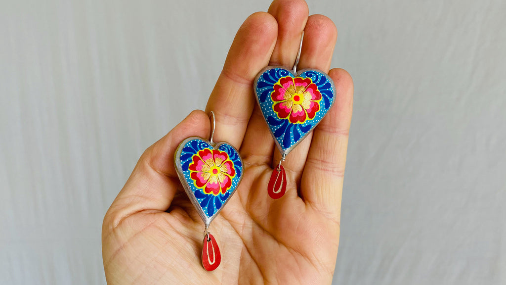 Alebrije Heart Painted Earrings. Atelier Aadya - Aadya Bazaar