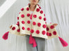 Wool Shawl. Pom Poms & Tassels. Mayan. Chamula. Mexico - Aadya Bazaar