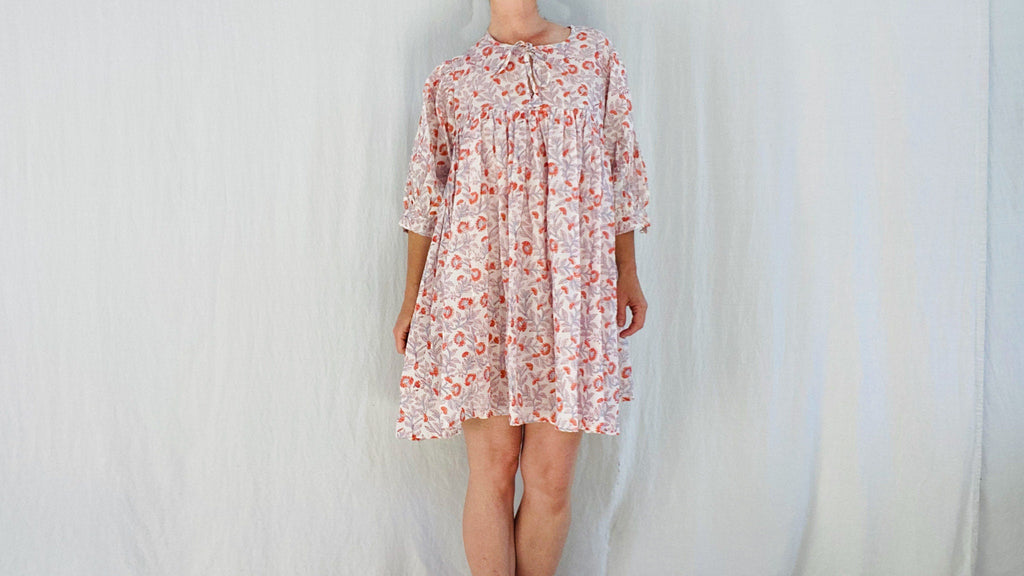 Block Print Mini Dress. Floral Print. One Size.
