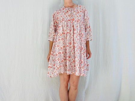 Block Print Mini Dress. Floral Print. One Size.
