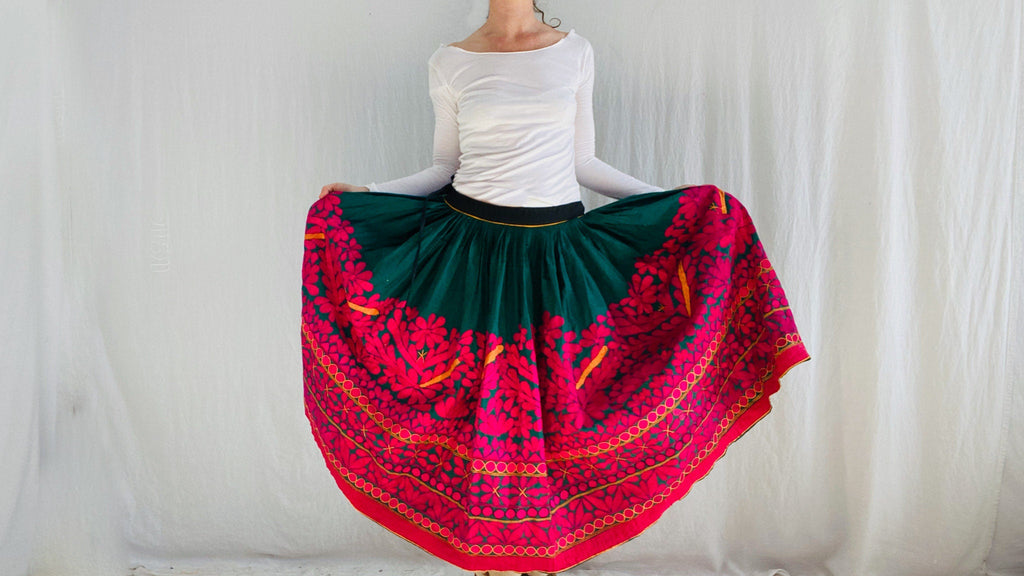 Vintage Banjara Embroidered Drawstring Skirt.