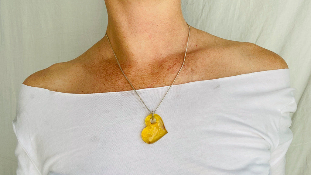 Amber Heart Pendant on Sterling Silver Snake Chain. ***IN COMPLIANCE with ETSY Policy*****
