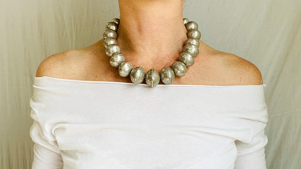 Graduated Silver Bead Necklace. Bench Beads. Gorgeous.
