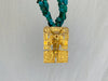 Monte Alban Pendant on Turquoise Necklace. Gold Plated Silver. Mexico. Frida Kahlo - Aadya Bazaar