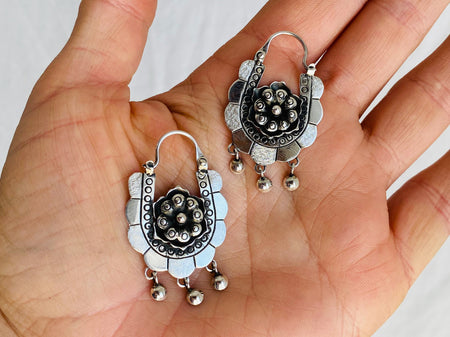 Mazahua Flower Earrings. Sterling Silver. Arracadas. Mexico. Frida Kahlo - Aadya Bazaar