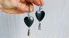 Onyx Heart Earrings. Monte Alban Bells Sterling Silver.