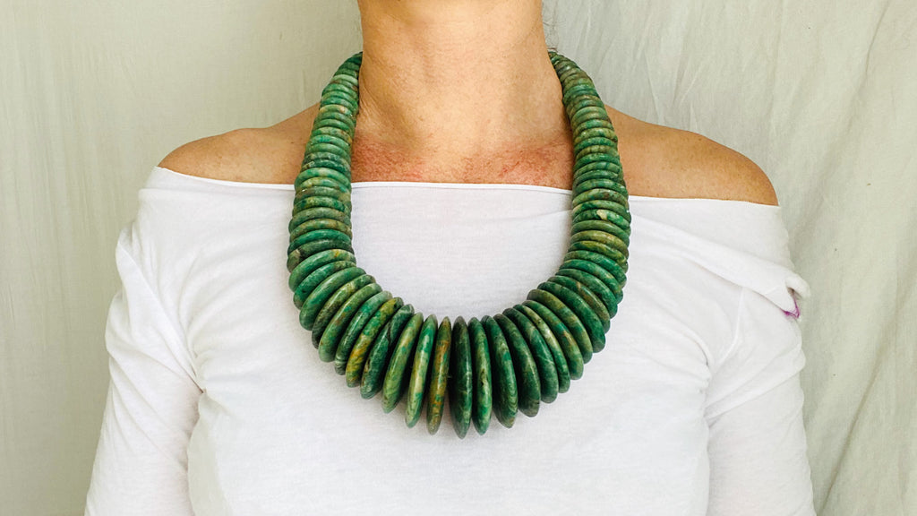 Guatemalita Jade Necklace. Graduated Disks Necklace. Guatemalan.