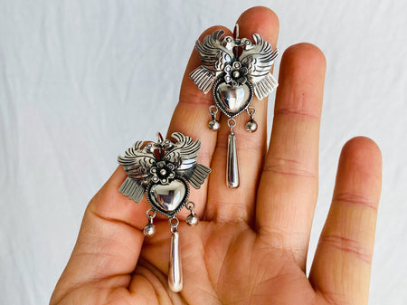 Taxco Love Bird Earrings. Sterling Silver. Mexico. Frida Kahlo - Aadya Bazaar