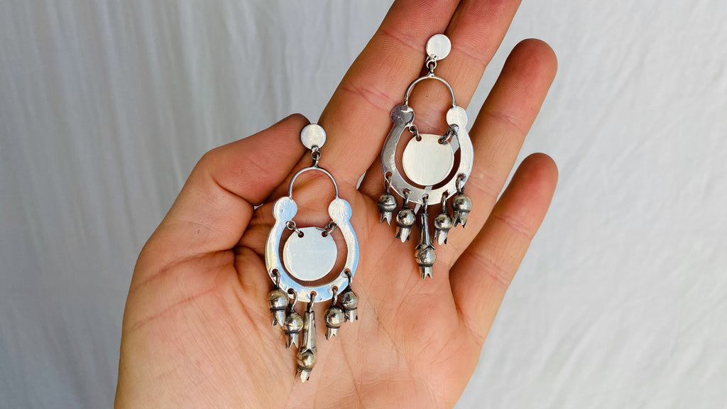 Vintage Oaxacan Silver Earrings. Mexico. Frida Kahlo - Aadya Bazaar