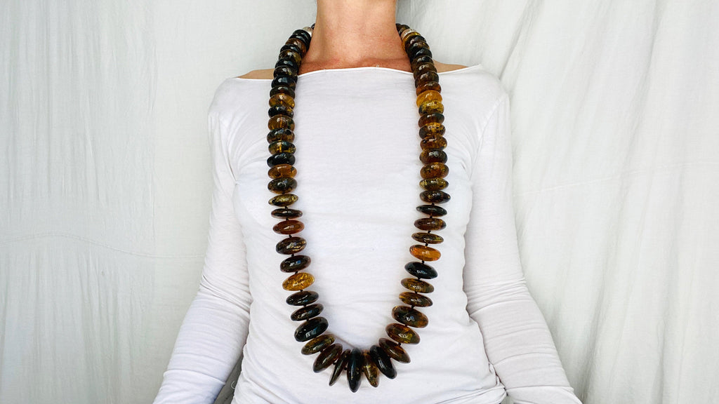 Huge Graduated Amber Beaded Necklace. Dramatic and Gorgeous! - Aadya Bazaar