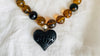 Amber Beaded Necklace, Barro Negro Heart Pendant. Chunky - Aadya Bazaar