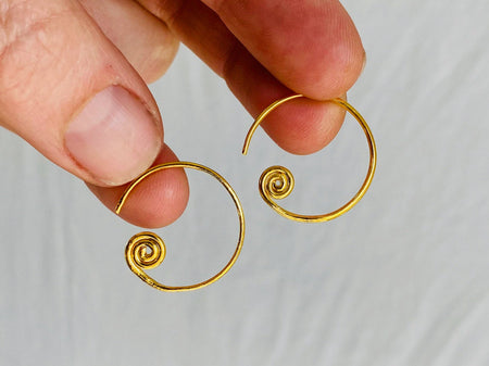 Karen Hill Tribe Earrings. Hoop. 24kt Gold Plated. Vermeil - Aadya Bazaar