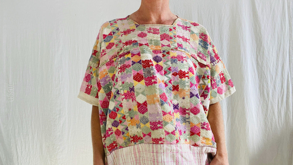 Vintage Embroidered Guatemalan Huipil. Tactic