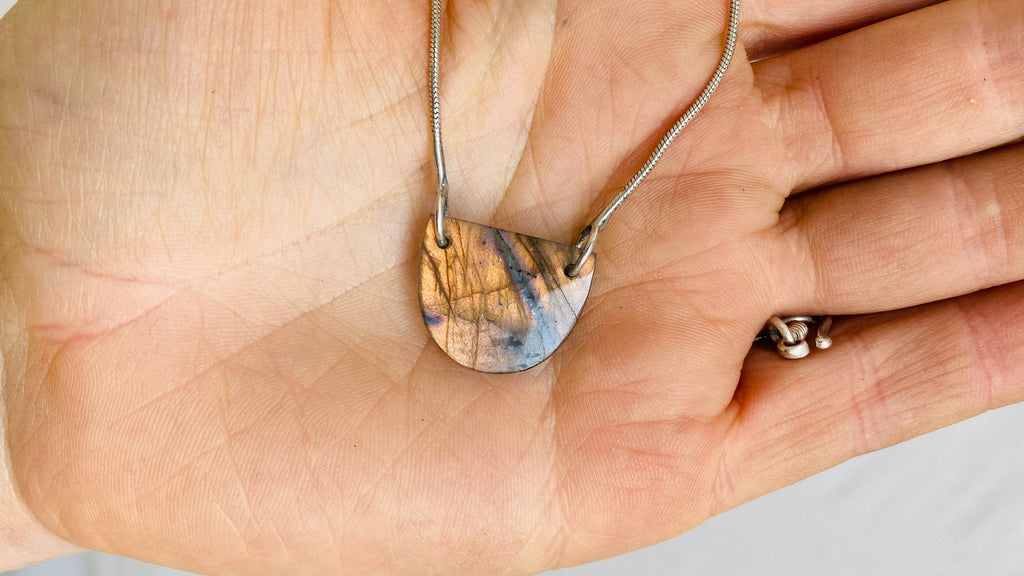 Labradorite and Silver Pendant Necklace. Snake Chain