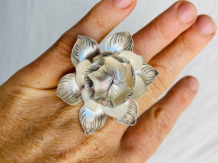 Silver Lotus Ring. Adjustable